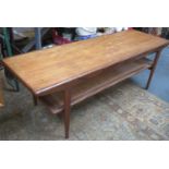 G Plan style mid 20th century coffee table, with bergere shelf below. Approx. 47cm H x 137cm W x