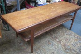 G Plan style mid 20th century coffee table, with bergere shelf below. Approx. 47cm H x 137cm W x