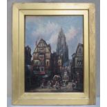 Victorian oil on panel depicting Frankfurt cathedral Germany, unsigned, within gilt frame mount,