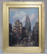 Victorian oil on panel depicting Frankfurt cathedral Germany, unsigned, within gilt frame mount,