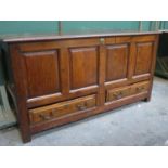 19th century panelled oak coffer, fitted with two drawers below, Approx. 80 H x 152 W x 50cm D
