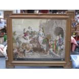 Large Victorian tapestry depicting Sir Francis Egertons Hawking Party, within relief floral