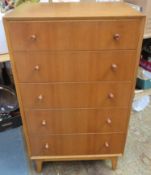 Vesper by Gimson and Slater mid 20th century teak chest of five drawers. Approx. 111cm h x 64cm w