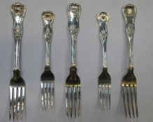 Five hallmarked silver king/queens pattern Forks, Various makers and dates. Total weight approx.