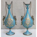 Pair of 19th century french style ceramic vases, with gilded and raised enamelled decoration, with