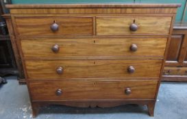 Victorian mahogany two over three chest of drawers. Approx. 130cm H x 124cm W x 52cm D