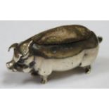 Hallmarked silver pig form pin cushion, Birmingham assay dated 1906, makers mark worn