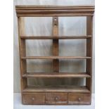 Set of early - mid 20th century pine wall mounting open shelves with two drawers below. Approx.