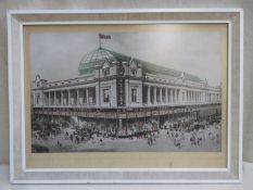 1970's monochrome etching depicting Blacklers store front. Also small John Mills print depicting a