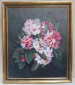 Constance Louise Fidler gilt framed still life oil on canvas - Rhododedendrons, 75 x 62.5cm