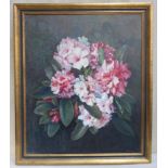 Constance Louise Fidler gilt framed still life oil on canvas - Rhododedendrons, 75 x 62.5cm