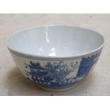 18th/19th century oriental blue and white glazed ceramic bowl, with character marks to base. Approx.