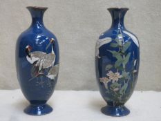 Two similar 19th century Japanese cloisonne vases, for restoration. Approx. 18cm high