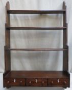 Set of 19th century mahogany open shelves, fitted with three drawers. Approx. 1117cm H x 76cm W x