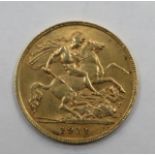 George V gold half sovereign, dated 1911. Approx. 4.2g
