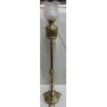 Victorian brass standard lamp with glass shade, modified for electricity. Approx.143cm high