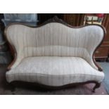 Victorian mahogany framed upholstered double end chaise longue, with carved decoration