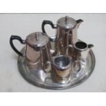 20th century silver plated four piece teaset plus tray