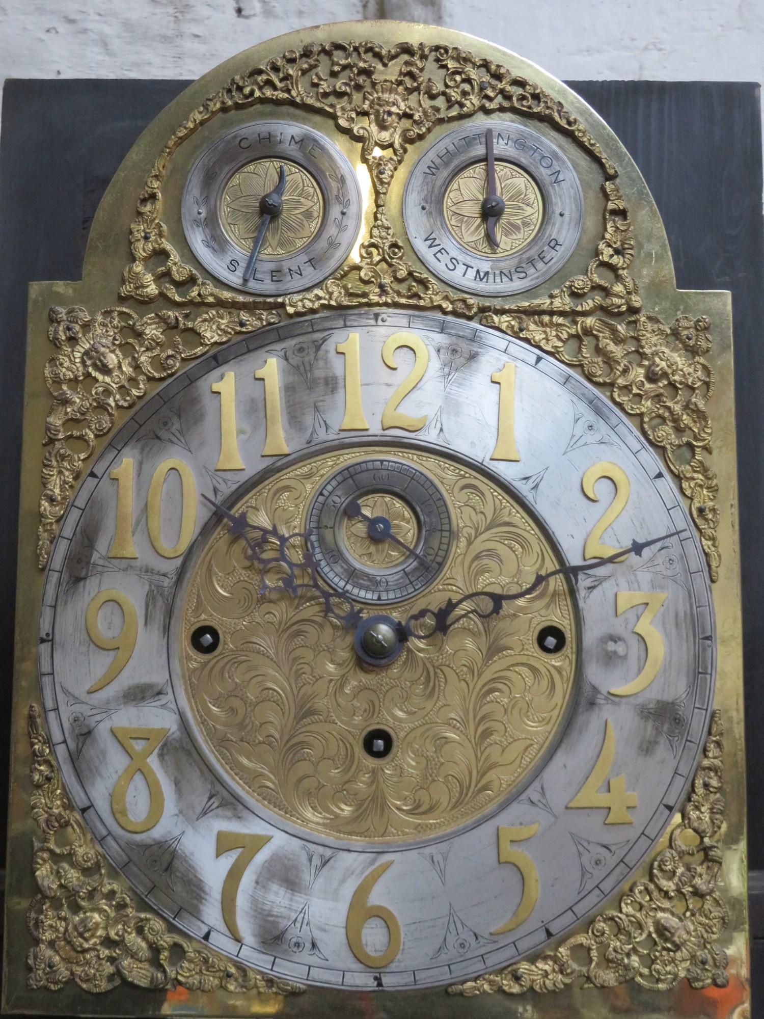 Mahogany cased longcase clock, with ornately ormolu mounted brass dial, silvered numeral chapter - Image 4 of 6