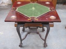 19th century mahogany envelope games table, fitted with single drawer to front, with felt lined