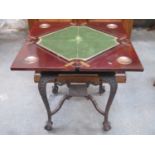 19th century mahogany envelope games table, fitted with single drawer to front, with felt lined