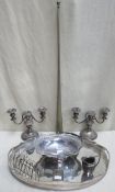 Quantity of various silver plated ware including galleried serving tray, candelabra, cake basket,