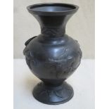 Late 19th century oriental bronze vase, relief decorated with perched birds. Approx. 18.5cm high