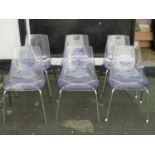 Set of six mid 20th century Italian "DAL SEGNO" stylish violet plexiglas chairs on metal supports