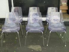 Set of six mid 20th century Italian "DAL SEGNO" stylish violet plexiglas chairs on metal supports