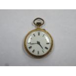 Pretty French style 18k gold ladies fob watch, with enamelled circular dial, roman numerals, Swiss