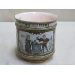 Mettlach ceramic jardinere, depicting old English period scenes. Approx. 15.5cm High x 15cm Diameter