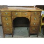 19th century inlaid mahogany serpentine fronted sideboard. Approx. 97cm H x 122cm W x 71.5cm D