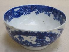 18t/19th century bue and white glazed ceramic slop bowl, in the Royal Worcester manner, with stamp