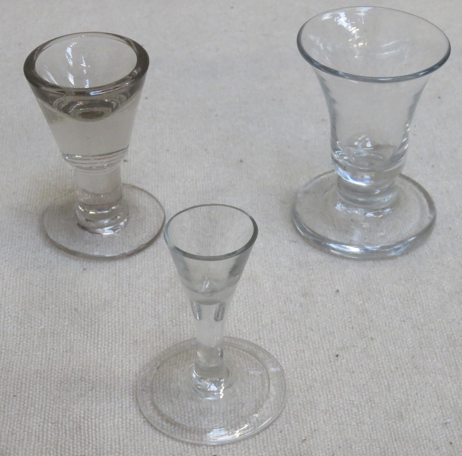 Three 18th/19th century stemmed toasting glasses