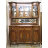 Early 20th century inlaid mahogany sideboard, fitted with glazed display section above, in the