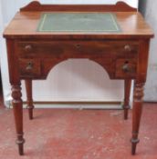 Victorian mahogany leather topped three drawer kneehole writing desk. Approx. 83cm H x 76.5cm W x