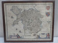 Early framed colour engraved map of Wales, published by Petri Schenk and Gerardi Valck. Approx. 42.5