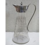 Pretty mid/late 19th century glass claret jug with etched fern decoration and silver plated hinged