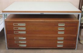 Matthews mid 20th century desk, fitted with six drawers below. Approx. 77cm H x 135cm W x 92cm D