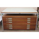 Matthews mid 20th century desk, fitted with six drawers below. Approx. 77cm H x 135cm W x 92cm D
