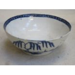 18th/19th century blue and white glazed ceramic slop bowl, decorated with countryside scenes