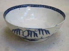 18th/19th century blue and white glazed ceramic slop bowl, decorated with countryside scenes