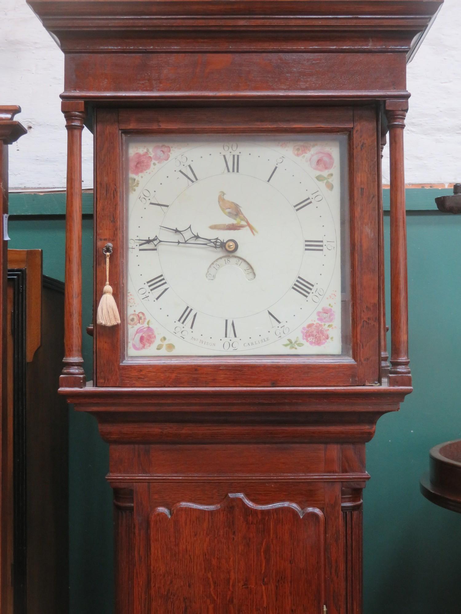 19th century oak cased longcase clock with handpainted & enamelled dial, by John Ivison of Carlisle. - Image 2 of 5