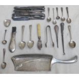 Art Nouveau scoop, stamped alpacca, plus various hallmarked silver flatware including silver handled