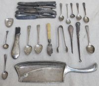 Art Nouveau scoop, stamped alpacca, plus various hallmarked silver flatware including silver handled