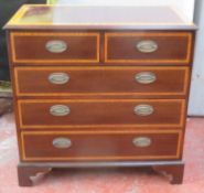 20th century inlaid mahogany two over three chest of drawers. Approx. 93cm H x 94cm W x 53cm D