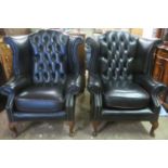 Pair of 20th century upholstered Chesterfield style button back armchairs. Approx. 110cm High