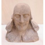 Carved stoneware bust depicting William Shakespeare. Approx. 25cm High