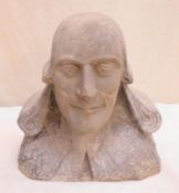 Carved stoneware bust depicting William Shakespeare. Approx. 25cm High