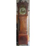 19th century inlaid mahogany cased longcase clock, with hand painted and enamelled circular dial